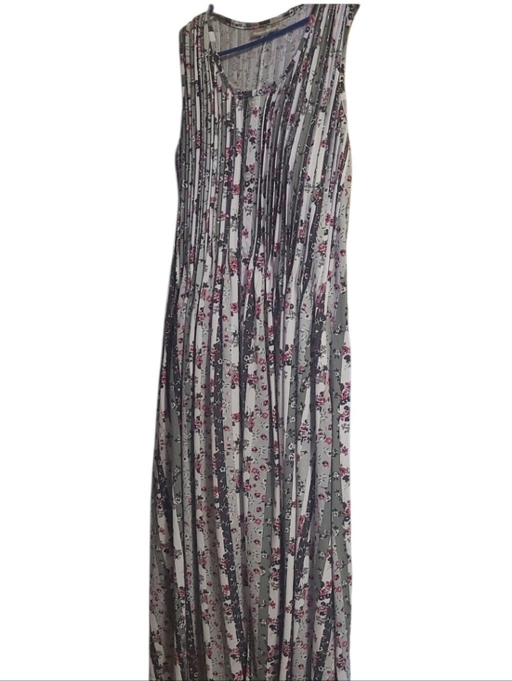 Floral Sleeveless Maxi Dress in White with Pink Accents